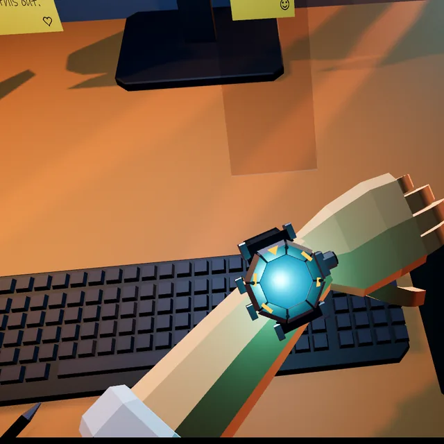 Elliot's wrist, the watch lit up on his arm